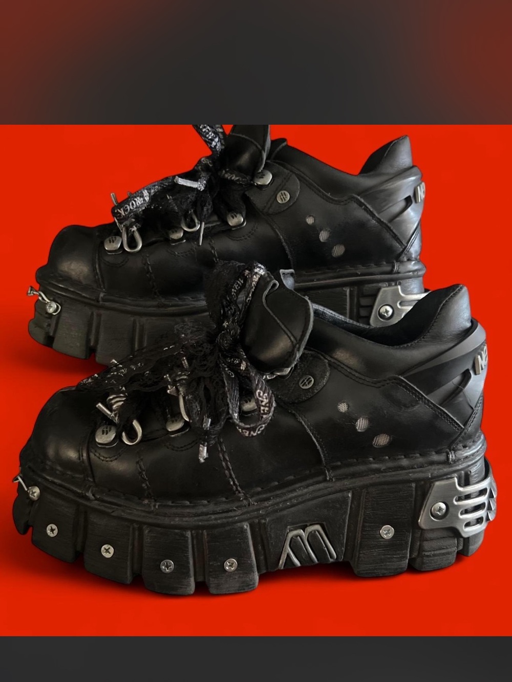 New Rock black platform boots size 8